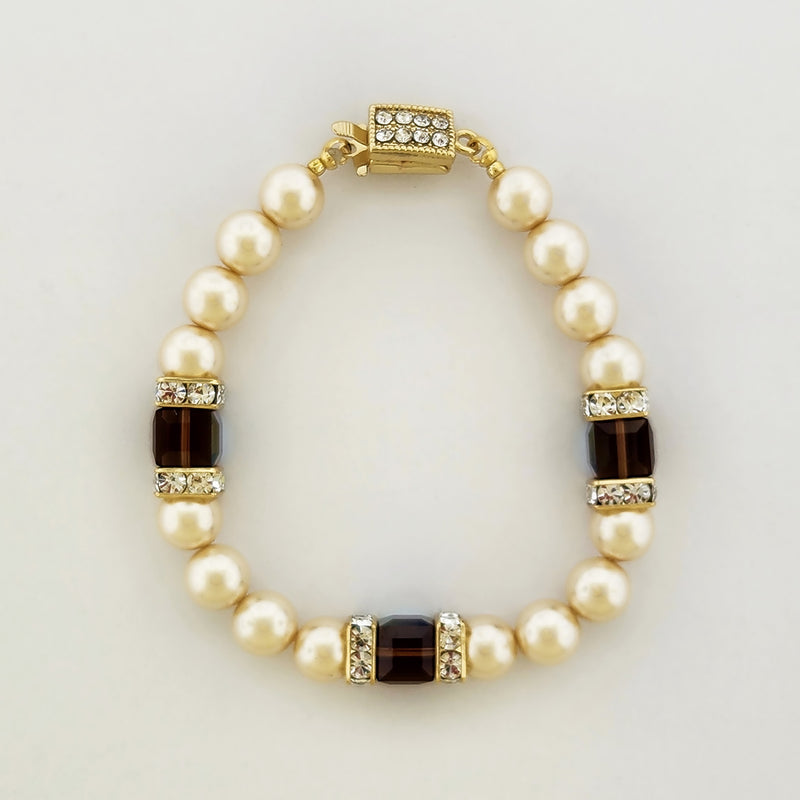 Pearl Beaded Bracelet with Swarovski Crystal Cubes