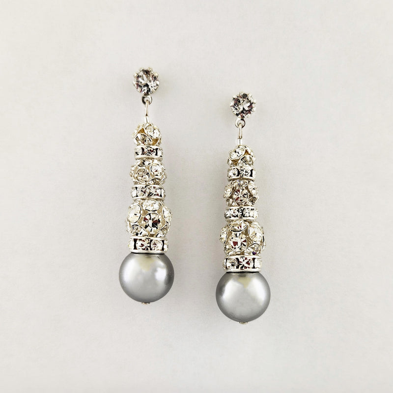 Tapered Earrings with Pearls and Crystal Accents Beads