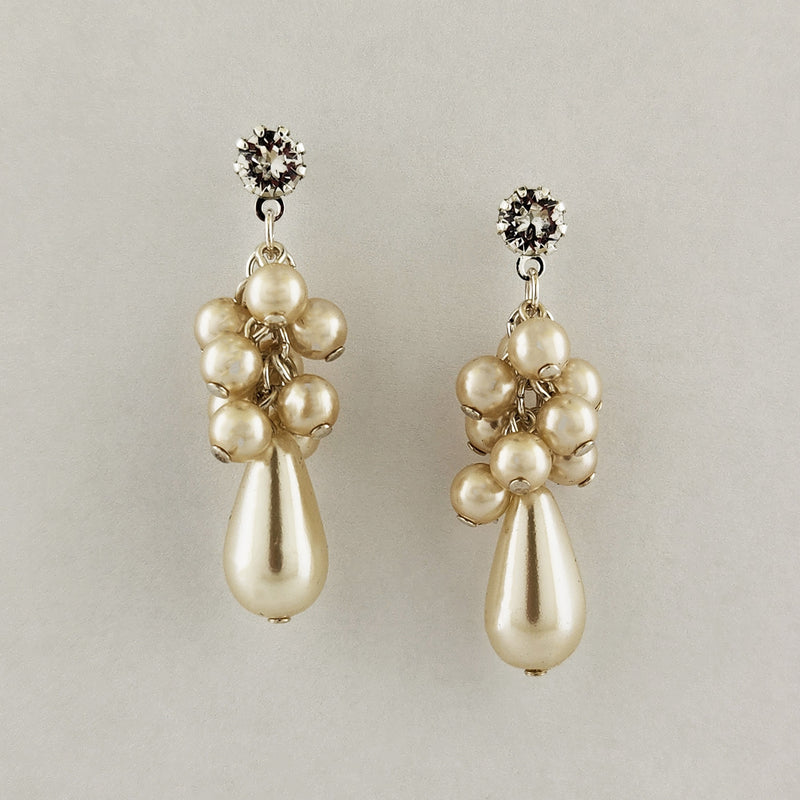 Pearl Teardrop Earrings with Cluster