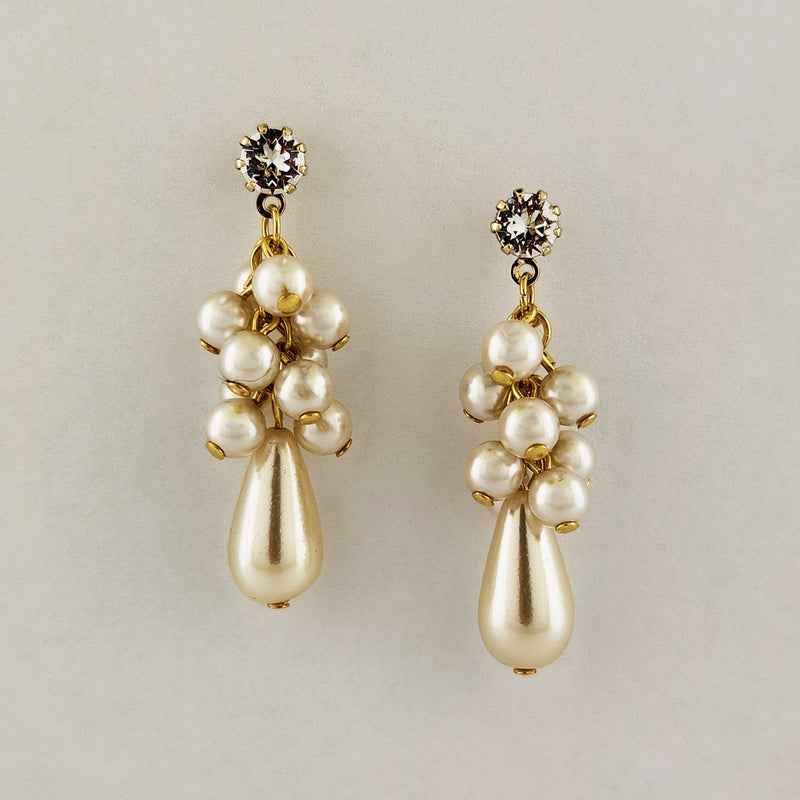 Pearl Teardrop Earrings with Cluster