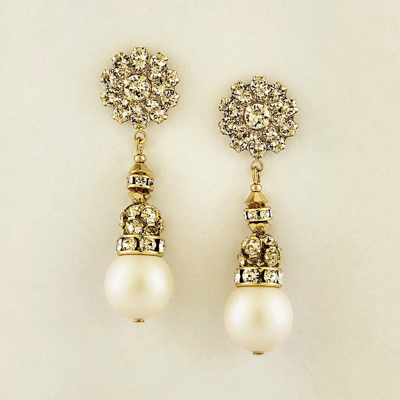 Pearl Drop Earrings with Crystal Embellishments