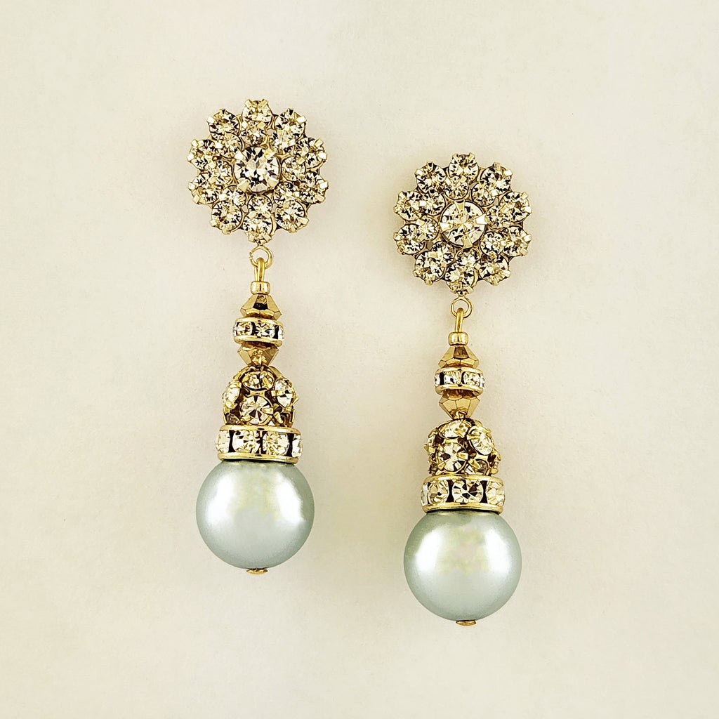 Pearl Drop Earrings with Crystal Embellishments