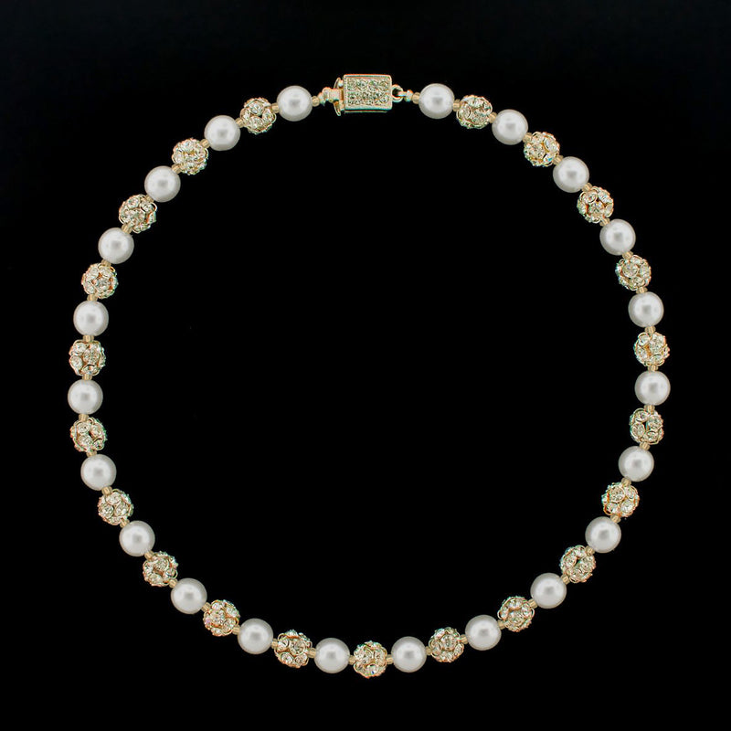 Pearl Necklace with Rhinestone Beads