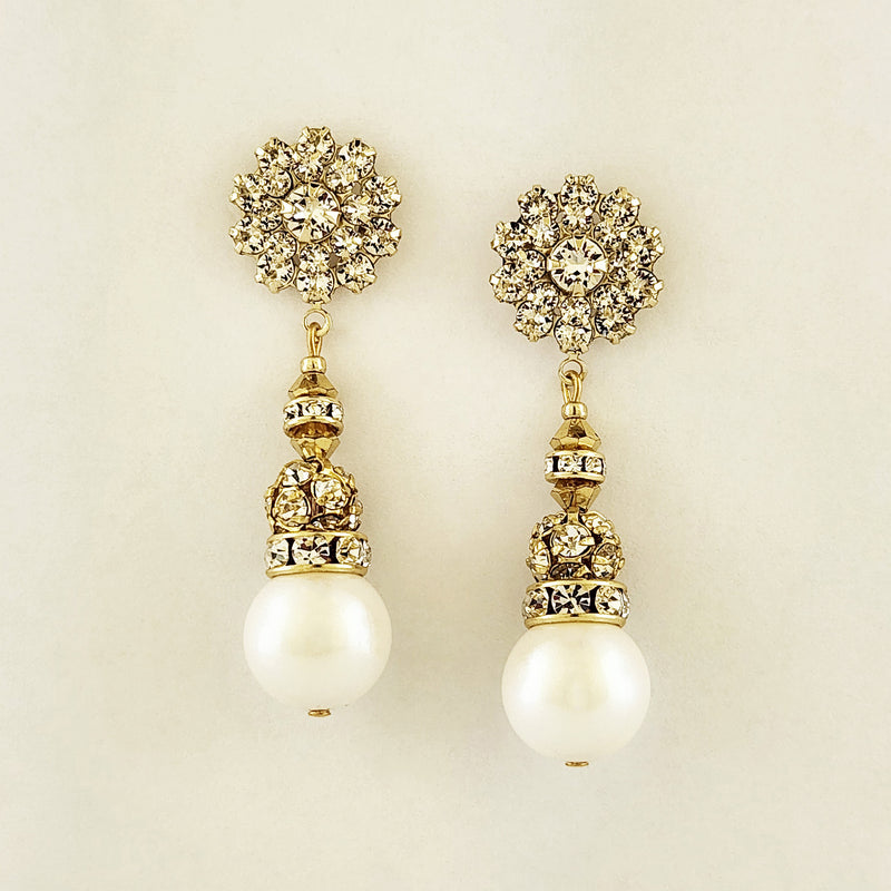 Pearl Drop Earrings with Crystal Embellishments