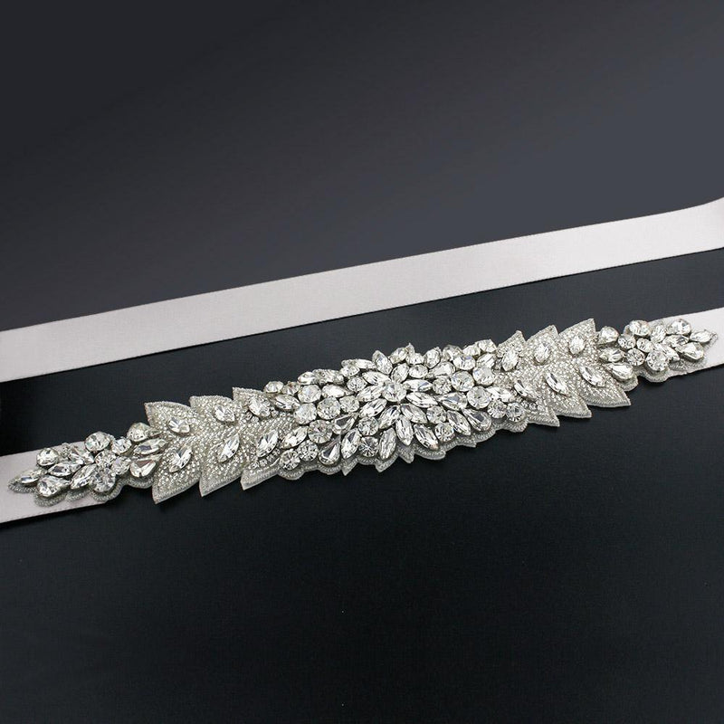 Bridal Sash with Marquise Crystal Detailing - white