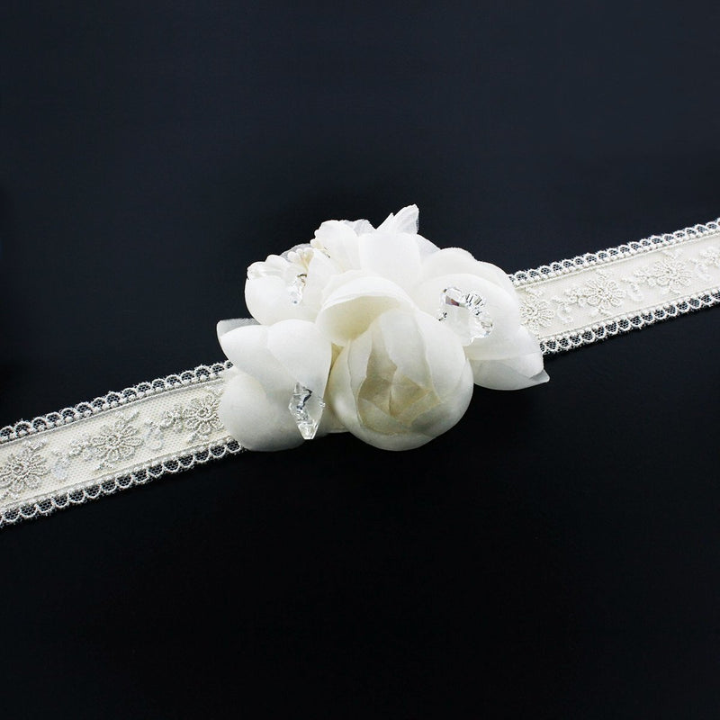 Silk Flower Bridal Sash with Lace Overlay