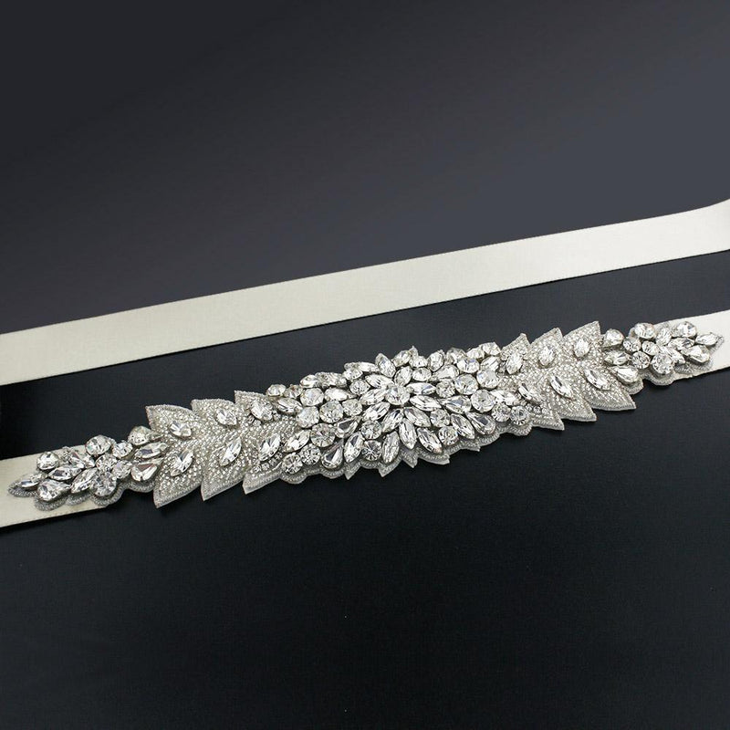 Bridal Sash with Marquise Crystal Detailing - ivory