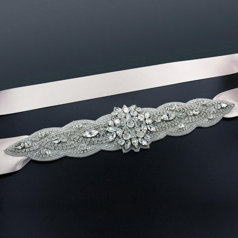 Sash with 9" Crystal Applique - Ghost white