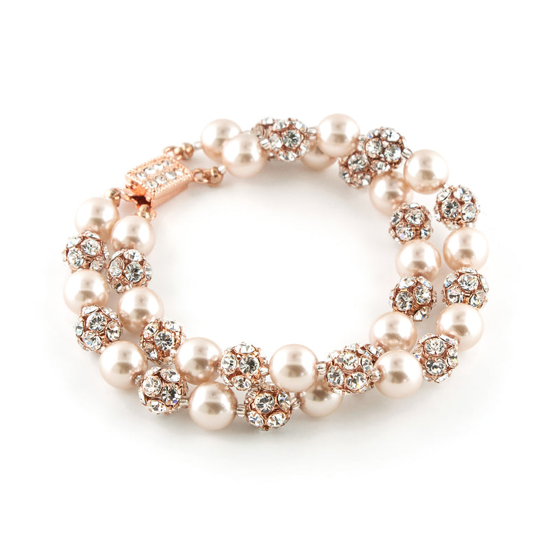 Two Row Rose Gold Pearl Bracelet