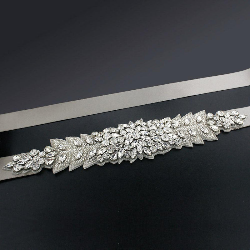 Bridal Sash with Marquise Crystal Detailing - coffee