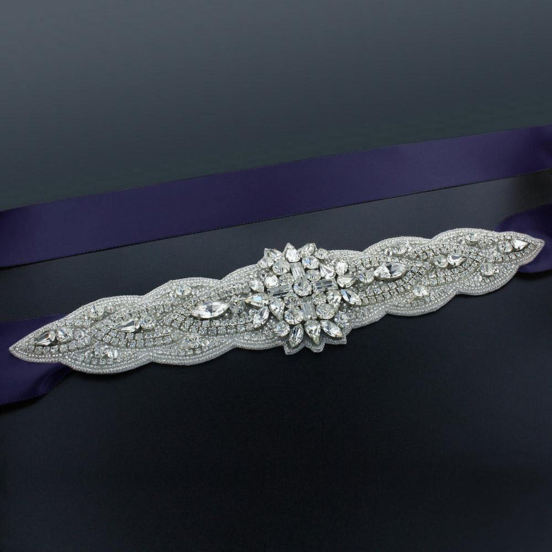 Sash with 9" Crystal Applique - Midnight blue