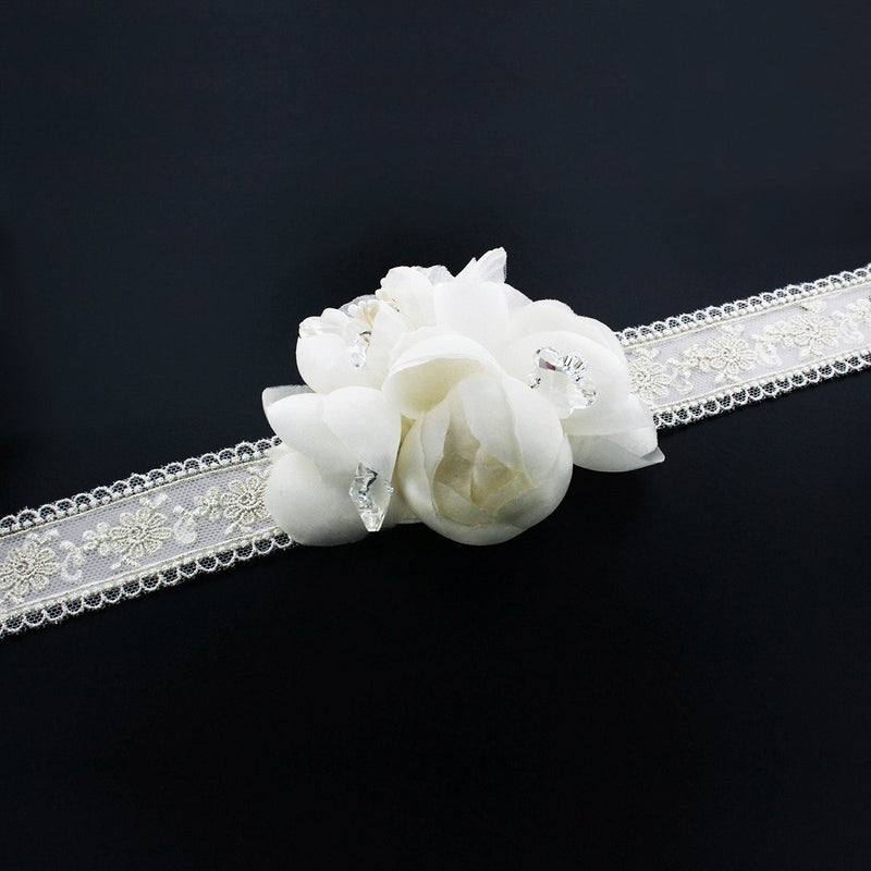 Silk Flower Bridal Sash with Lace Overlay