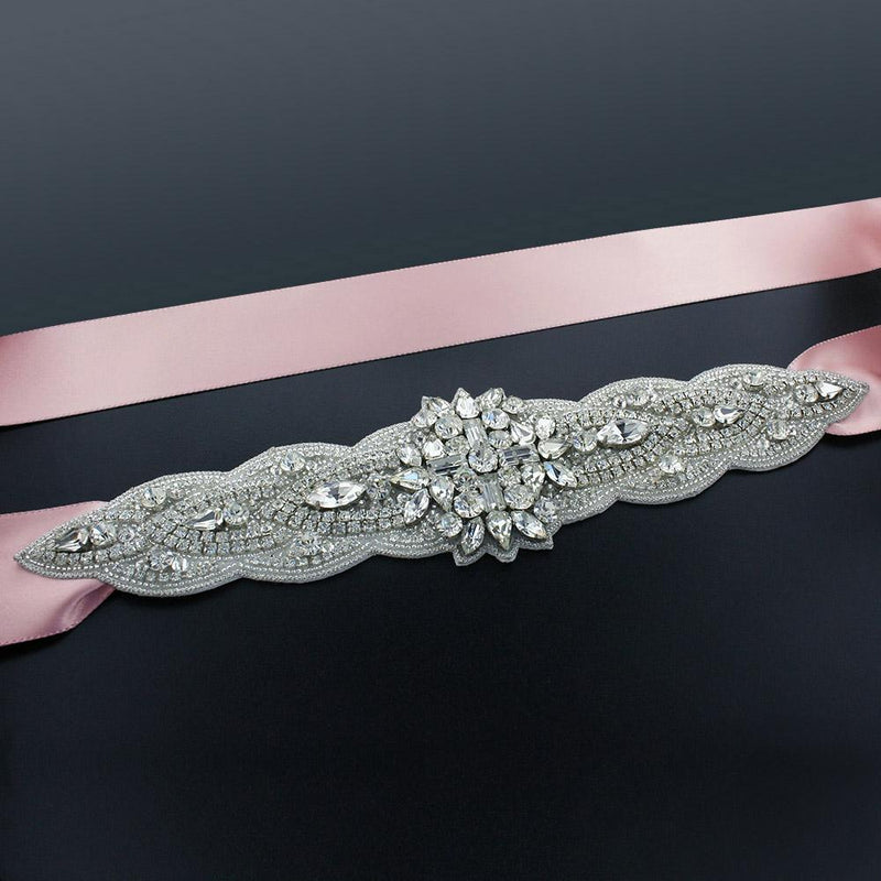 Sash with 9" Crystal Applique - Light pink