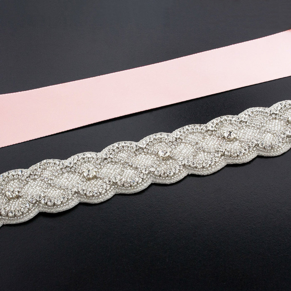 Sash with Scalloped Crystal Applique - light pink