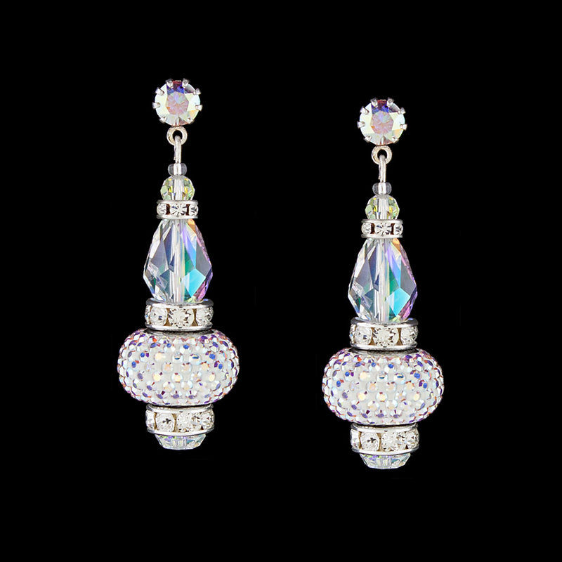 Crystal Drop Earrings with Pavé Charms - silver, iridescent
