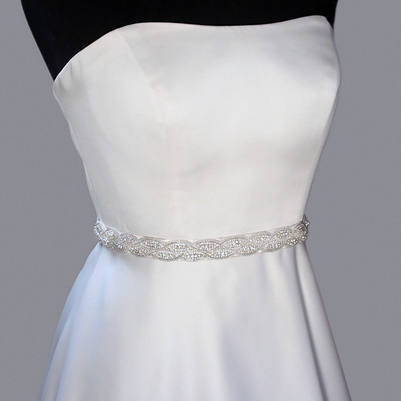 Crystal Bridal Sash with Braided Pattern