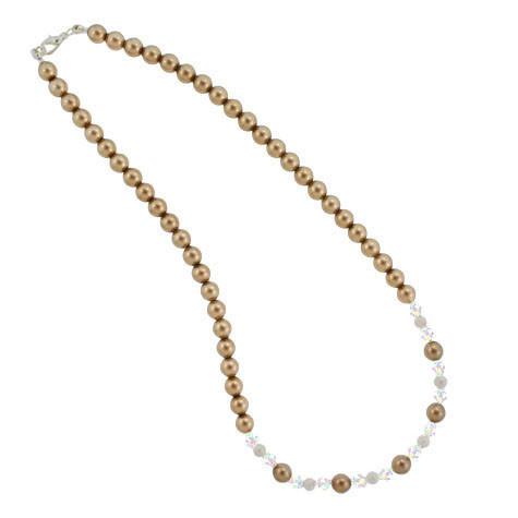 Brown Pearl & Iridescent Crystal Necklace