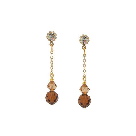 Chain Earrings with Brown & Champagne Crystal - CH15E
