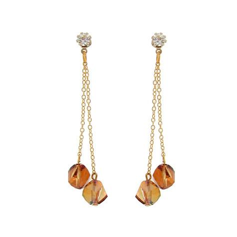 Double Drop Chain Earrings with Orange Crystals