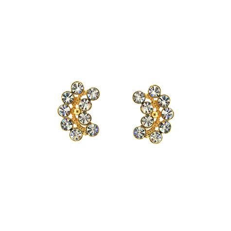 Curved Crystal Earrings, Gold-Plate
