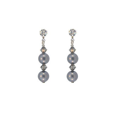 Gray Crystal & Pearl Drop Earrings