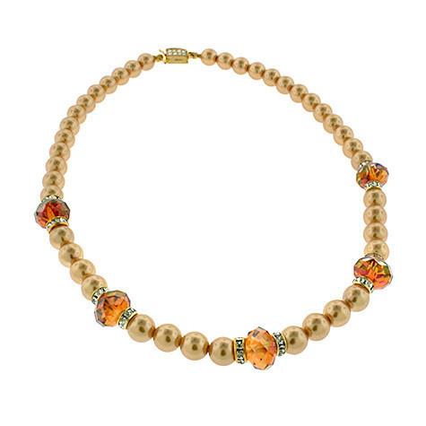 Copper-Orange Crystal & Pearl Necklace