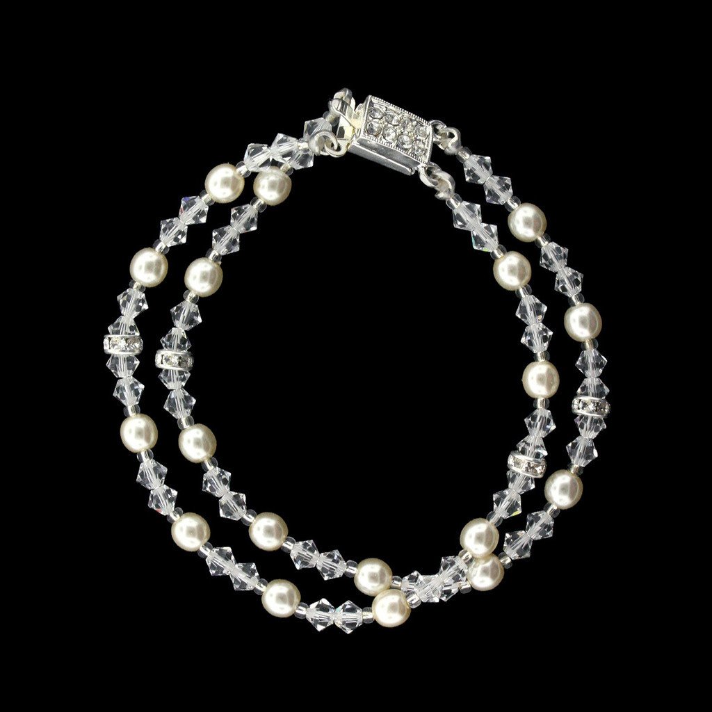 2-Row Crystal & Cream Pearl Bracelet