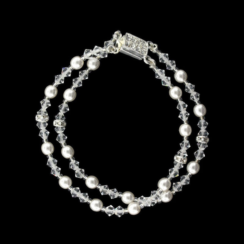 2-Row Crystal &  Stark White Pearl Bracelet