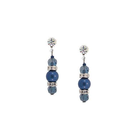 Navy Pearl & Crystal Drop Earrings