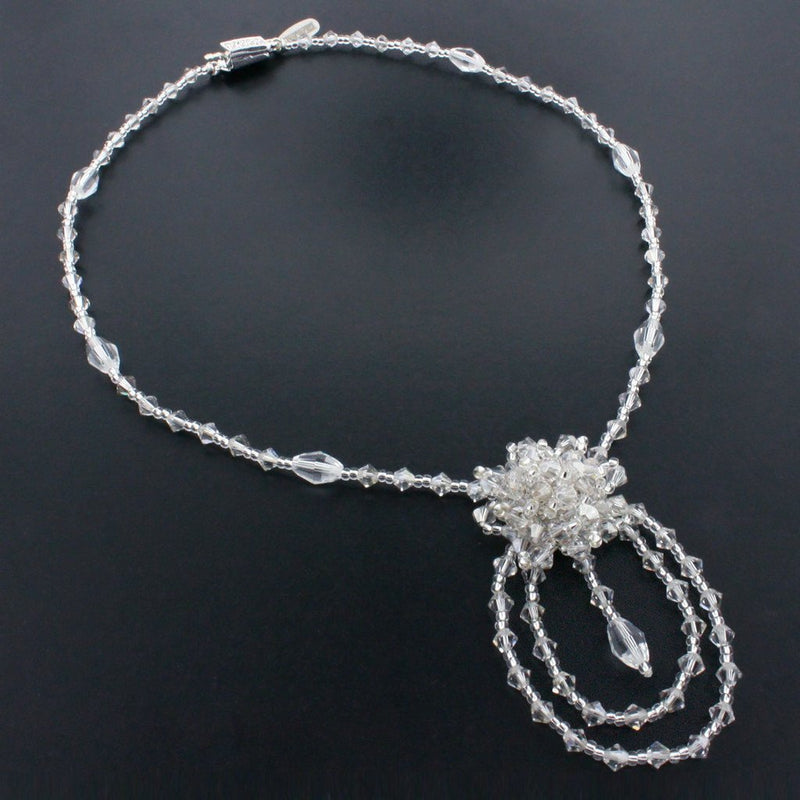 Silver Beaded Necklace with Cluster