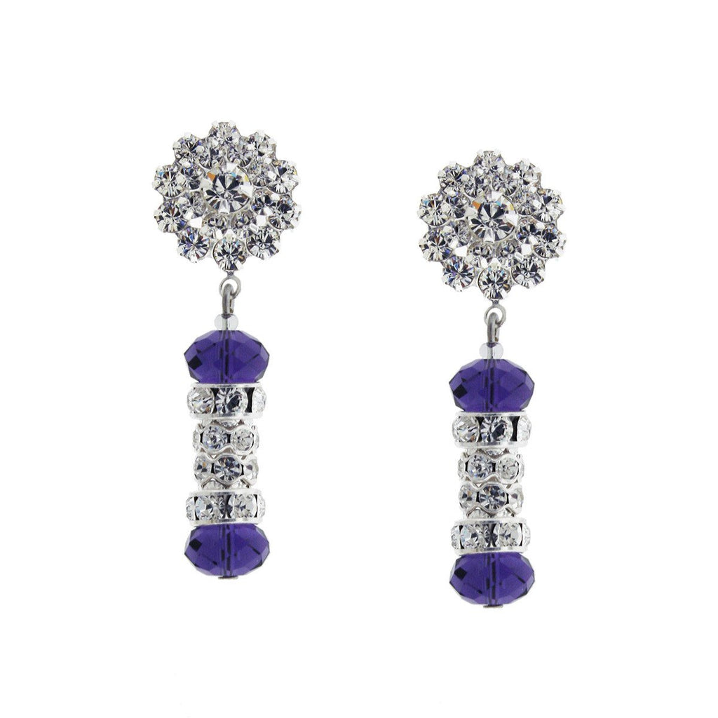 Purple Crystal Earrings with Rhinestone Top