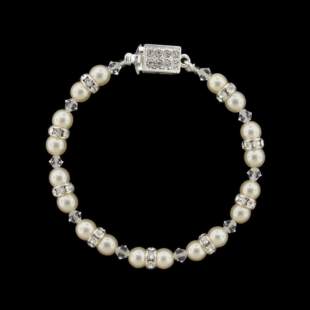 Pearl & Crystal Beaded Bridal Bracelet - cream