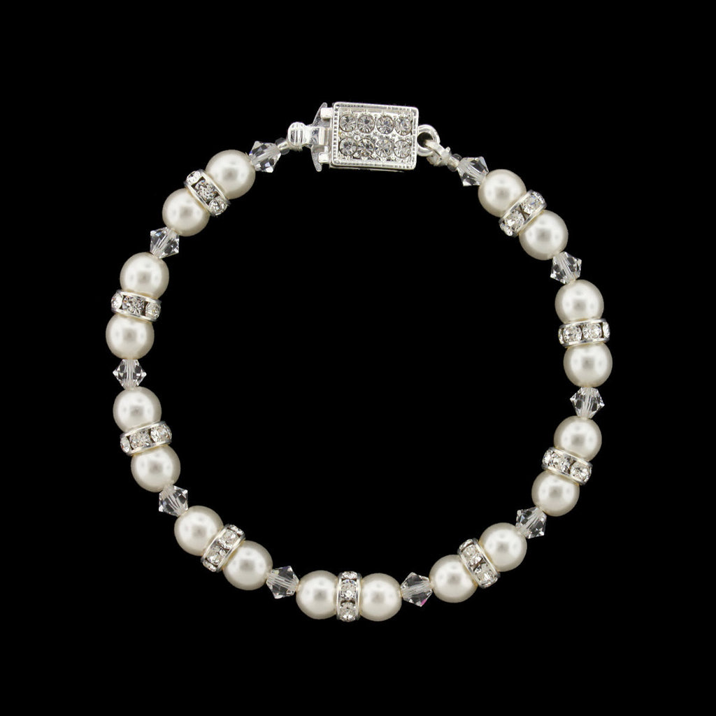 Pearl & Crystal Beaded Bridal Bracelet - snow white