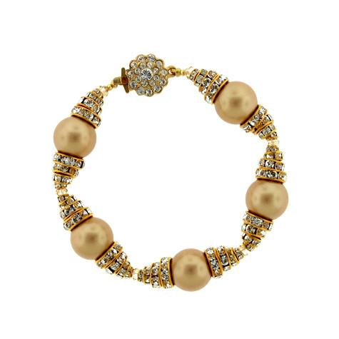Gold Pearl Bracelet with Stacked Rondelles