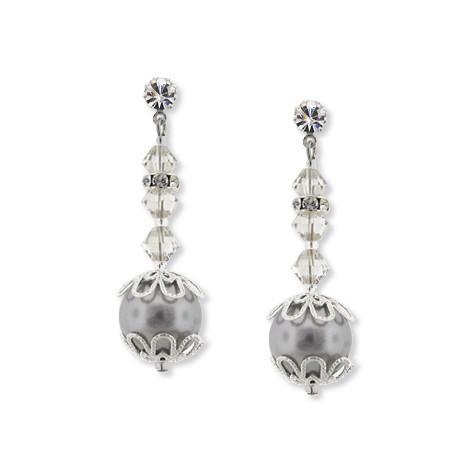 Gray Pearl Earrings with Crystal & Filigree