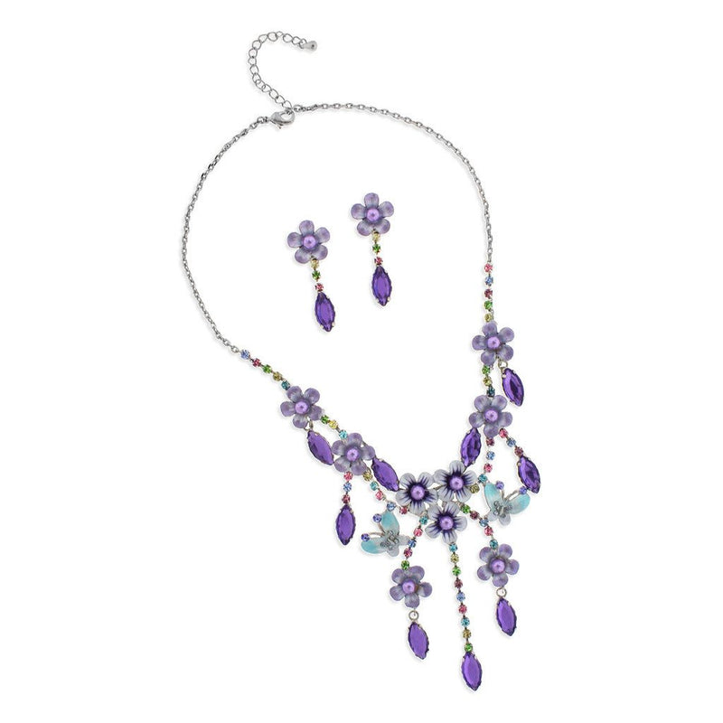 Multi-Drop Purple Flower Necklace & Earrings