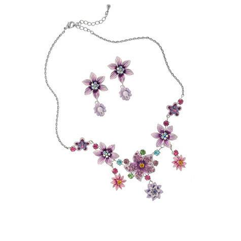 Crystal Accented Flower Necklace & Earrings