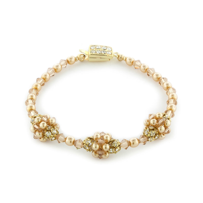 Pearl & Crystal Multi Cluster Bracelet - gold