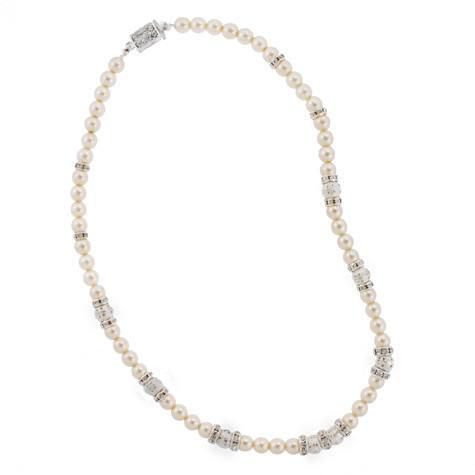 Pearl Necklace with Silver Rondelles