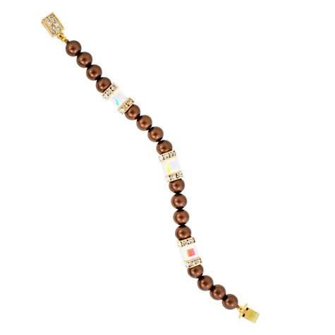 Brown Pearl Bracelet with Crystal Sections
