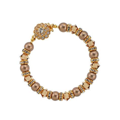 Brown Pearl Bracelet with Champagne Crystal