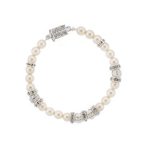 White Pearl Bridal Bracelet with Silver Sections