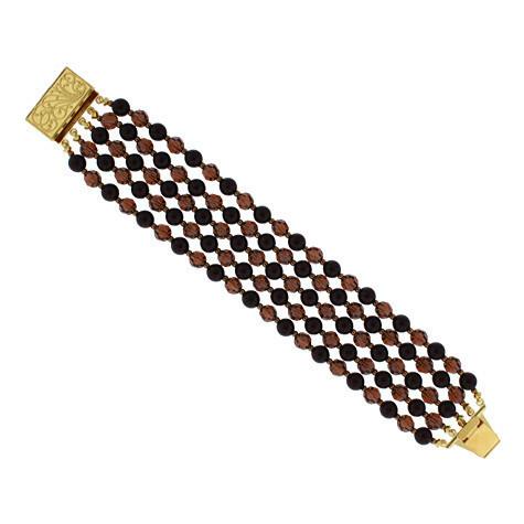 5-Row Pearl & Crystal Bracelet - dark brown