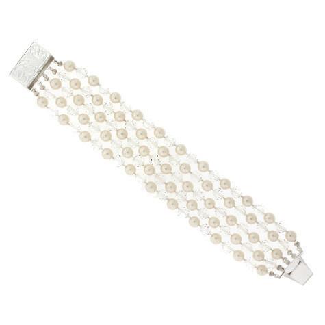 5-Row Pearl & Crystal Bracelet