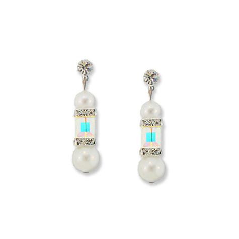 White Pearl & Iridescent Crystal Earrings