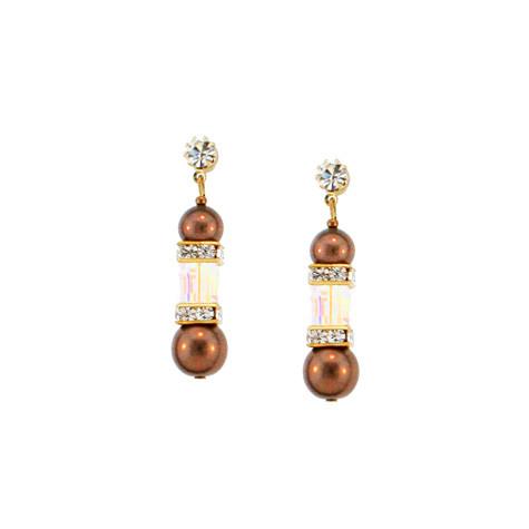 Brown Pearl & Iridescent Crystal Earrings