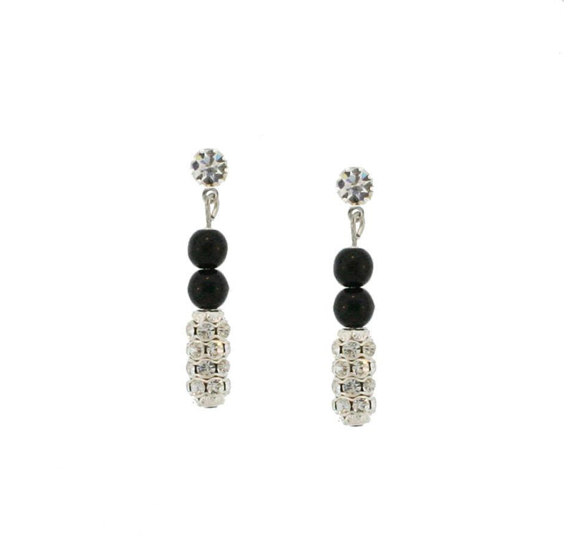 Black Pearl Drop Earrings with Pave Beads