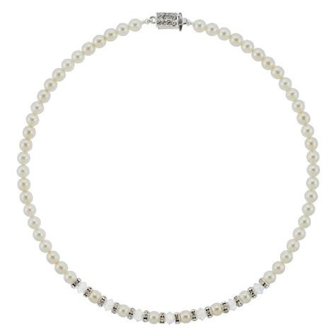 Pearl Bridal Necklace with Crystal & Rondelle Center