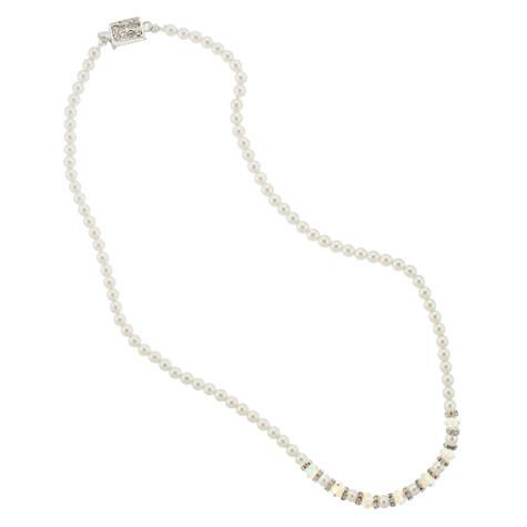4mm Glass Pearl Bridal Necklace with Crystal Center Section - RCC7