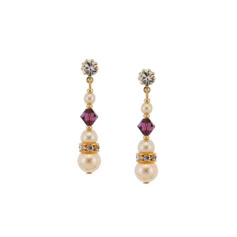Beaded Pearl & Purple Crystal Earrings